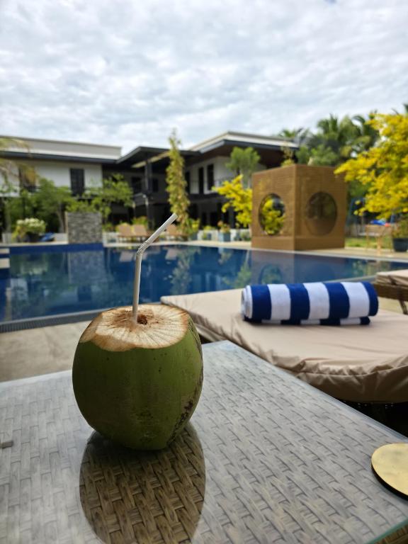 Fresh king coconut by the pool